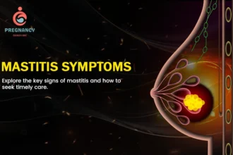 Woman experiencing mastitis symptoms with breast pain.